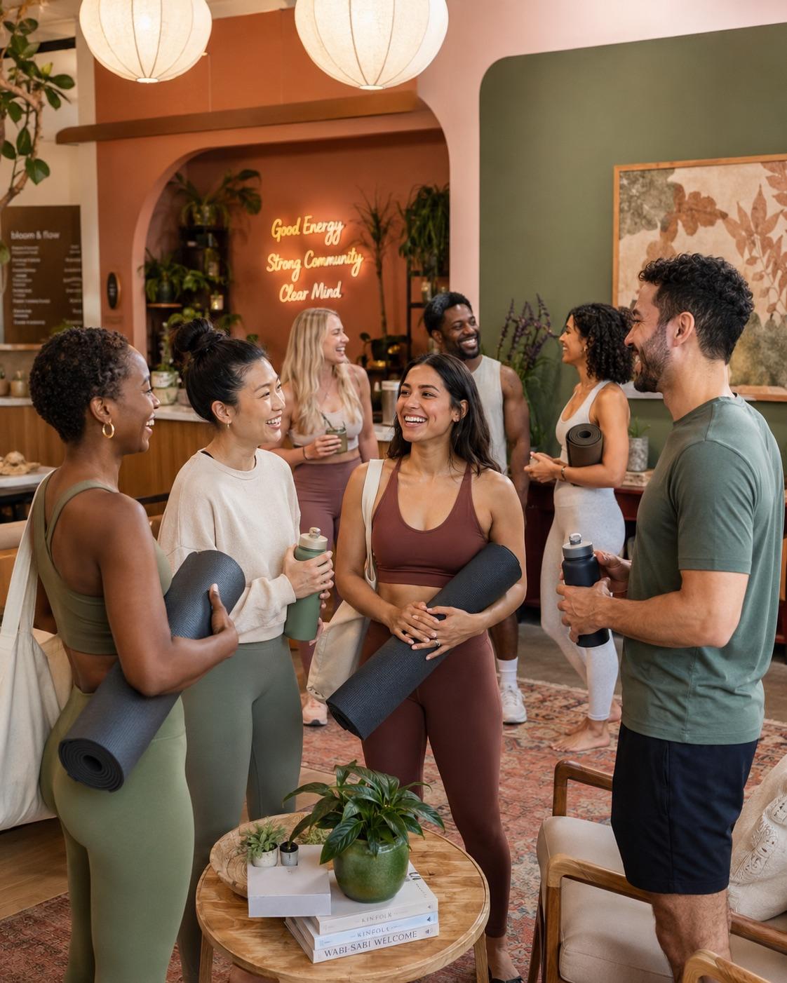 Studio members chatting after a class